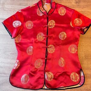 Chinese Silk Blouse with Mandarin Collar in Red